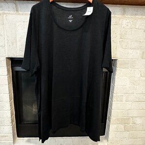 NWT J. Jill Pima Cotton Dipped-Hem Short-Sleeve Tunic - Black - Size 4X